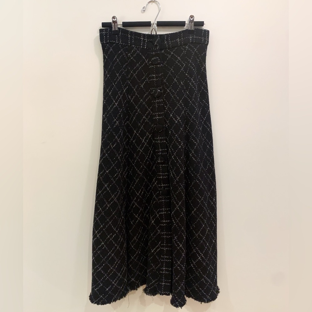 Tweed Plaid Midi Skirt
